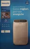 A Philips air purifier is shown on a blue background with marketing text and an image of a sleeping child. Produktbild-Vorschau