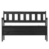 A black wooden garden bench with a slatted backrest and a storage compartment. Anteprima dell’immagine prodotto