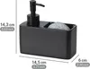 A black soap dispenser with a sponge holder, with dimensions indicated. Produktbild-Vorschau