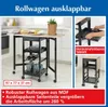 A kitchen scene with a roll cart, and close-up shots of its features. Produktbild-Vorschau
