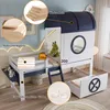 Kinder-Etagenbett mit Dach, Fenster & Rollschublade, Kiefer Produktbild-Vorschau 4