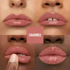 A collage of four close-up shots of lips wearing lipstick, with a swatch of the lipstick color in the center. Podgląd zdjęcia produktu