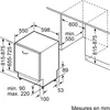 A technical drawing showing the dimensions of a dishwasher. Voir les images du produit