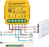 A wiring diagram for a smart curtain module, showing connections to a power source, a switch, and a motor. Náhled obrázku produktu