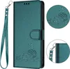 A teal flip case wallet for a Samsung Galaxy S25 FE with a cute cat design and a wrist strap. Náhled obrázku produktu