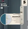 A marketing image showcasing a silver door handle set with text overlays highlighting its features and brand. Produktbild-Vorschau