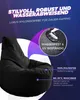 A black beanbag chair with marketing text and graphics. Produktbild-Vorschau