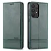 A green leather flip case for a Samsung Galaxy A53 5G phone, shown from the front and back. Produktbild-Vorschau