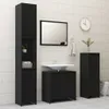 A modern black bathroom vanity and storage cabinet set with a sink and mirror. Produktbild-Vorschau