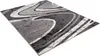 A modern rug with abstract swirling patterns in shades of gray, white, and black. Produktbild-Vorschau