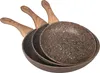 Three frying pans of varying sizes are stacked and angled against a white background. Náhľad obrázku produktu