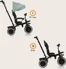 Two configurations of a multifunctional tricycle are shown against a light beige background. The top image shows the tricycle with a canopy and parent handle, labeled 'I 9+ msc'. The bottom image shows the tricycle without the canopy and parent handle, lab Produktbild-Vorschau