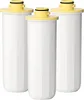 Three white water filter cartridges with yellow tops and black seals are arranged in a row against a white background. Anteprima dell’immagine prodotto
