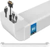 A white cable management channel with various cables plugged into it. Anteprima dell’immagine prodotto