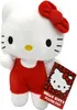 A plush toy of Hello Kitty wearing red overalls, holding a tag. Produktbild-Vorschau