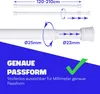 Diagram showing the features and dimensions of an adjustable tension rod. Produktbild-Vorschau