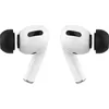 Two white earbuds with black ear tips are shown against a white background. Produktbild-Vorschau