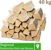 A pile of chopped firewood with text overlays indicating weight and origin. Náhľad obrázku produktu