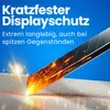A sharp object is shown scratching a surface, with sparks flying, illustrating scratch resistance. Produktbild-Vorschau