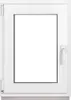 A white plastic window frame with a clear glass pane, shown from the front. Produktbild-Vorschau