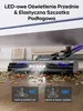 A vacuum cleaner head with LED lights cleaning a floor covered in debris, with icons illustrating movement capabilities. Podgląd zdjęcia produktu