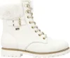 A white women's boot with fur trim and gold accents. Produktbild-Vorschau