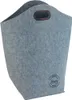 A gray felt laundry basket with brown handles and a circular logo on the front. Produktbild-Vorschau
