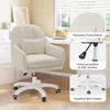 A beige office chair is shown in a room with a desk and drawers. Insets highlight features of the chair. Voir les images du produit