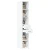 A tall, narrow white storage cabinet with shelves and drawers. Voir les images du produit