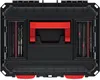 An open black tool case with red accents, showing compartments for tools like drill bits and screwdrivers. Anteprima dell’immagine prodotto