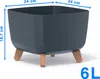 A square planter with wooden legs, shown with dimensions and capacity. Produktbild-Vorschau