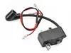 A black ignition coil with red and black wires and a black spark plug boot, isolated on a white background. Produktbild-Vorschau