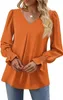 ASKSA Damen Bluse V-Ausschnitt Chiffon Plissee Produktbild-Vorschau 4