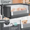 A collage of images showing a baby bassinet, its features, and a teddy bear. Produktbild-Vorschau