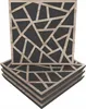 A stack of four acoustic wall panels with a geometric wood-grain pattern over a dark background. Produktbild-Vorschau