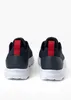 The back view of a pair of navy blue Geox Spherica men's sneakers with white soles and red pull tabs. Produktbild-Vorschau