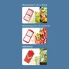 Collage showing different cutting attachments for a kitchen gadget and examples of food prepared with them. Produktbild-Vorschau