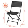 A black folding chair with dimensions indicated by orange lines and text. Voir les images du produit