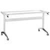 A white metal table frame with wheels, shown from a front-diagonal perspective against a white background. Produktbild-Vorschau