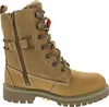 A side view of a tan lace-up boot with a zipper. Voir les images du produit