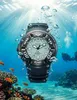 A Citizen Eco-Drive Professional Diver watch is shown underwater with divers and coral reefs in the background. Podgląd zdjęcia produktu
