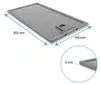 A metal grease filter for a kitchen hood, with dimensions indicated. Produktbild-Vorschau