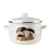 A white enamel pot with a lid, decorated with a mushroom motif, is shown against a white background. Náhľad obrázku produktu