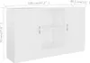 A white sideboard with dimensions indicated in centimeters and inches. Náhľad obrázku produktu