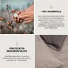 A collage of images showing cotton plants, text describing cotton properties, and a close-up of a zipper on a textile product. Produktbild-Vorschau