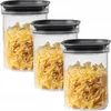 Three clear storage containers filled with farfalle pasta, arranged diagonally. Produktbild-Vorschau