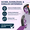 A close-up marketing image of a scooter's wheel and deck, with feature callouts. Produktbild-Vorschau