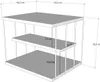 A technical drawing or diagram of a three-tiered shelf unit with dimensions indicated. Náhľad obrázku produktu
