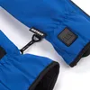 A close-up view of two blue winter gloves, showing details of the material and branding. Produktbild-Vorschau
