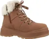 A single brown boot with white fur trim and laces is shown against a white background. Produktbild-Vorschau